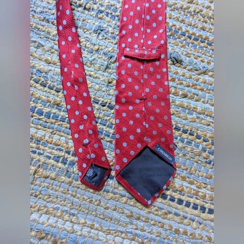 Crémieux Red Polka Dot Silk Necktie Elegant Luxury Designer Power Tie Classic